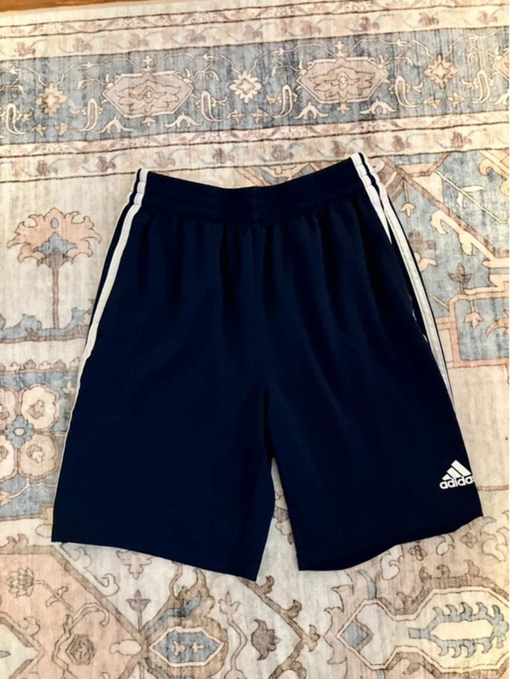 Adidas Boys L 14 16 Youth 3 Stripe Shorts Navy White Athletic Soccer Pockets
